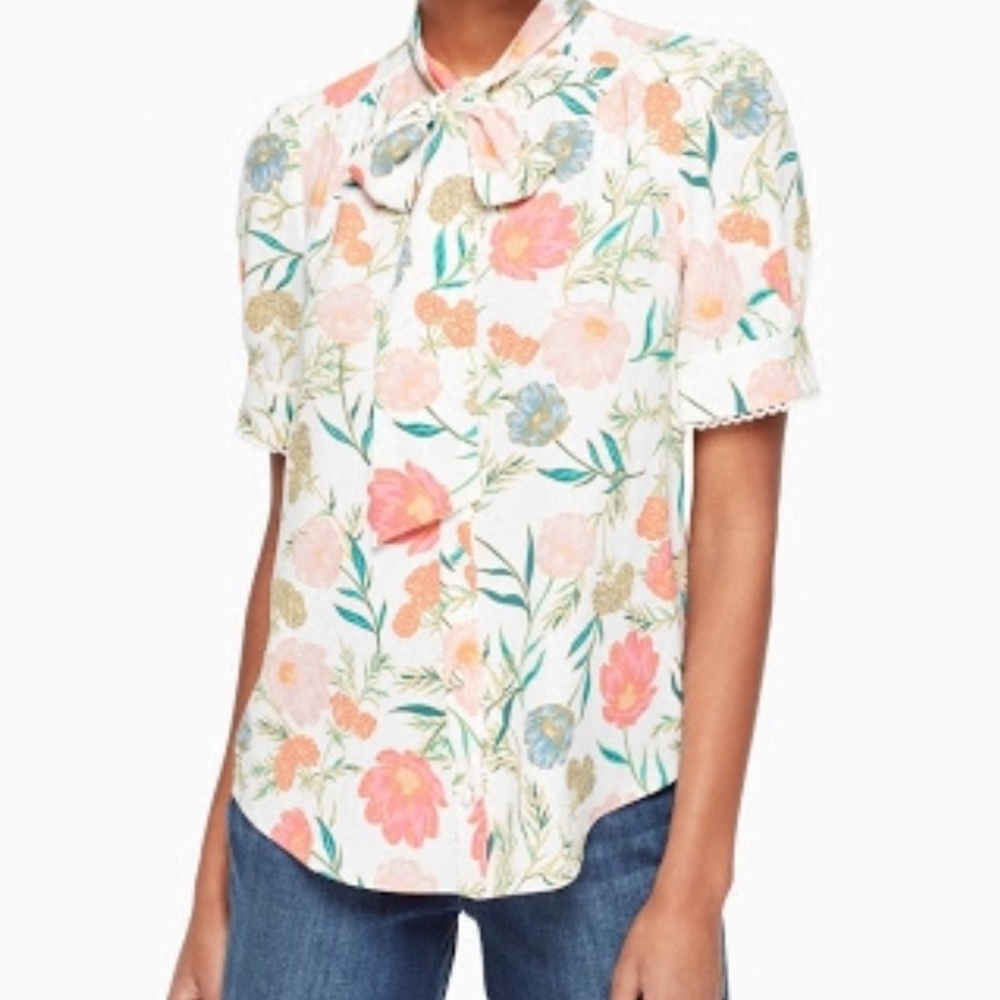 Kate Spade Blossom Tie Neck Blouse - Picture 13 of 14